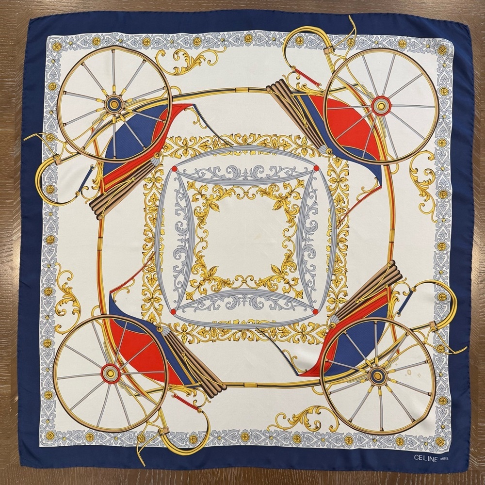 Celine Silk Scarf with Carriage and Wheel Design - Picture 2 of 13